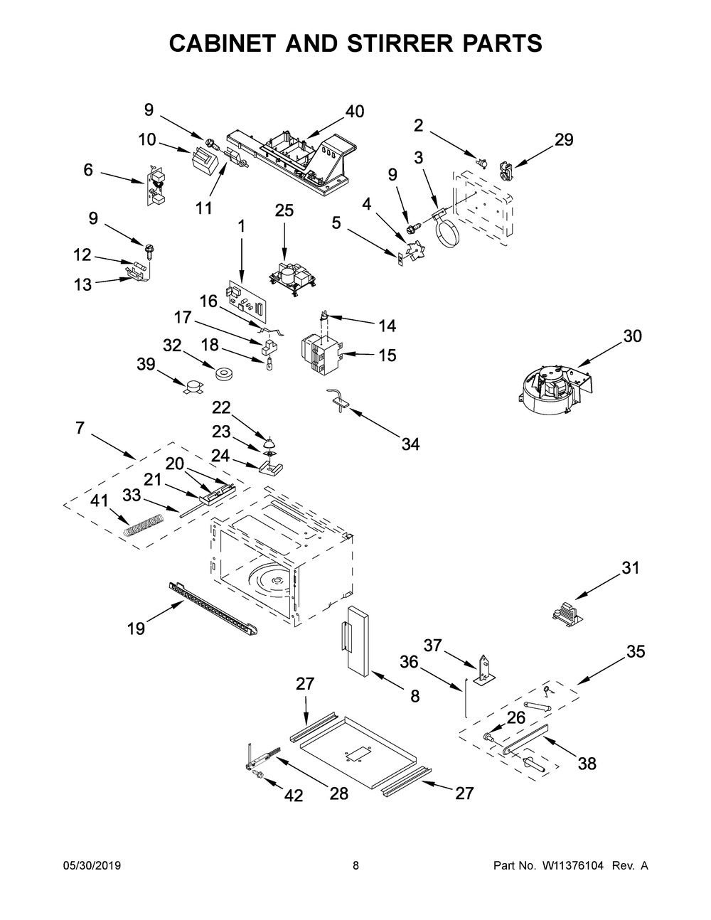 Cabinet And Stirrer Parts Diagram and Parts List for JMC2427IM02  Maytag Microwave
