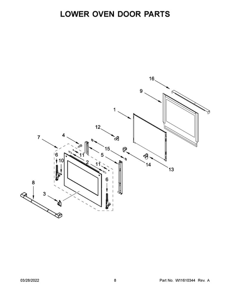 Lower Oven Door Parts Diagram and Parts List for JJW2827LL00  Maytag Wall Oven