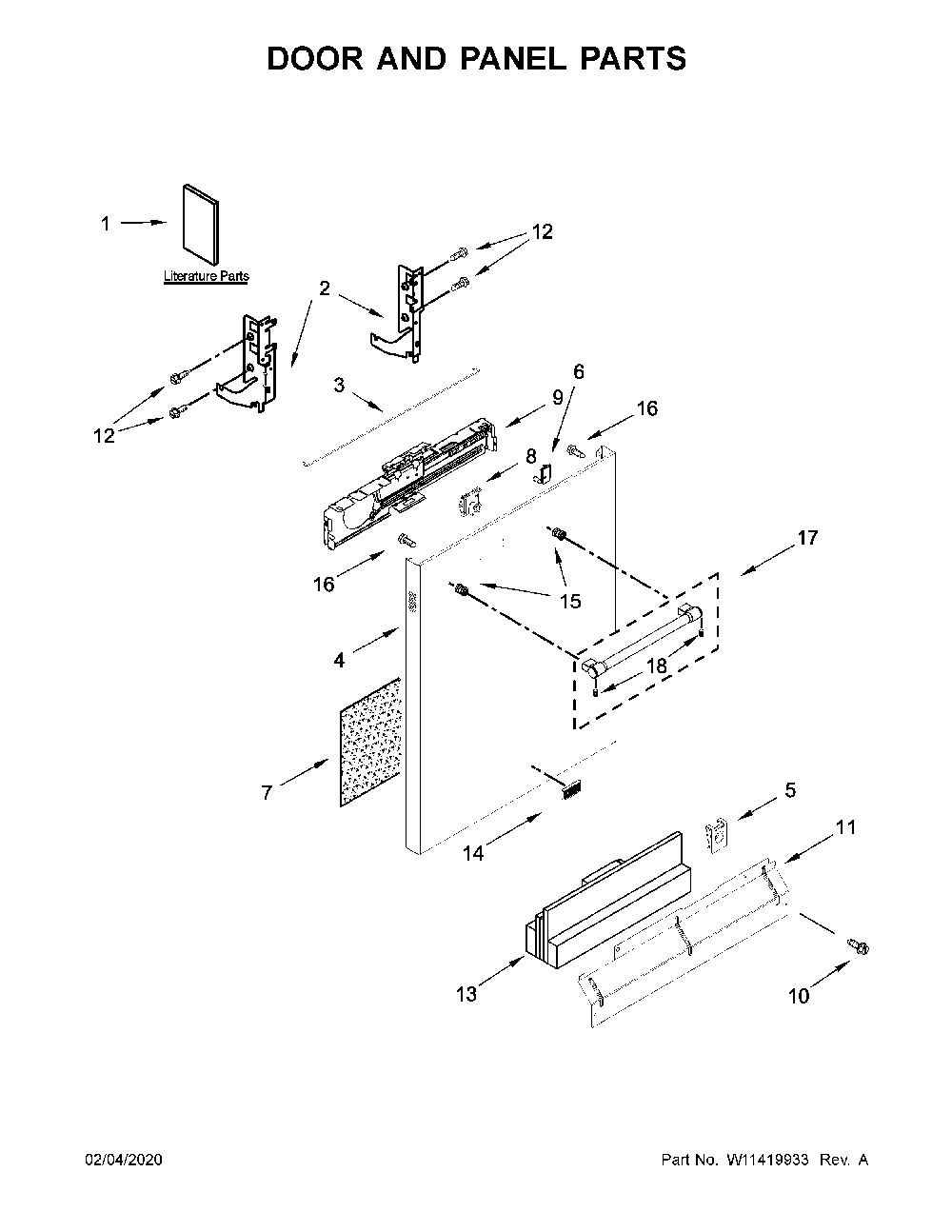 Door and panel parts Diagram and Parts List for MDB7979SHZ1  Maytag Dishwasher