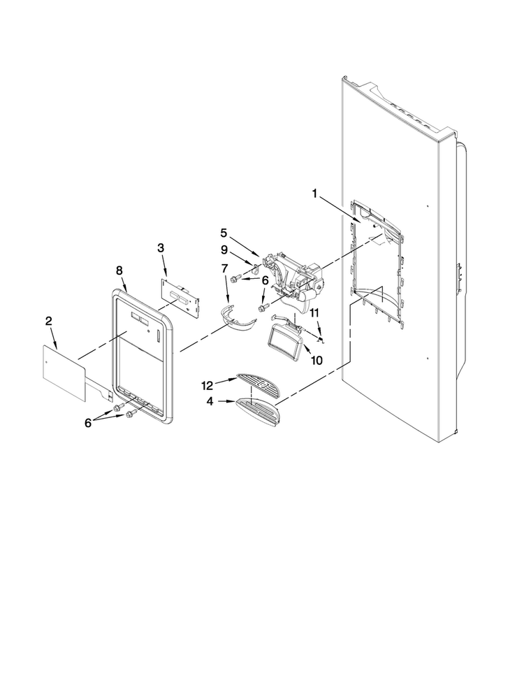 Dispenser Front Parts Diagram and Parts List for MFI2269VEM4  Maytag Refrigerator