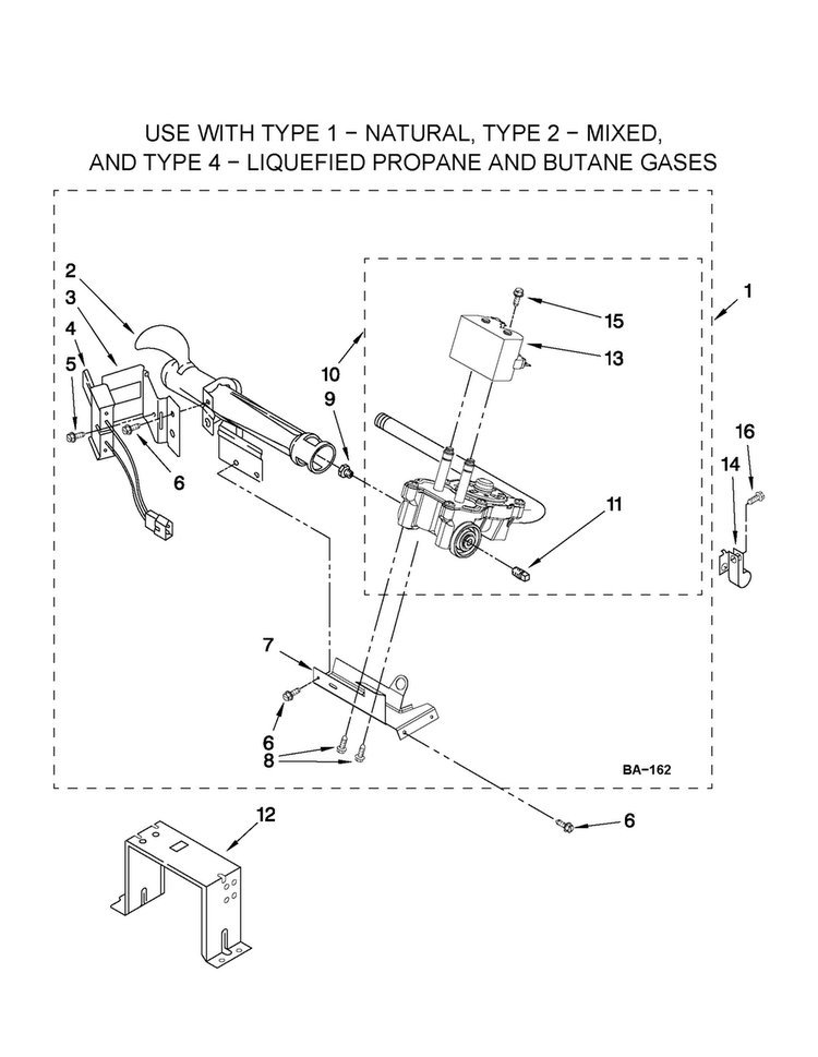 W10336852 Burner Assembly Diagram and Parts List for CGD126SXQ1  Crosley Dryer