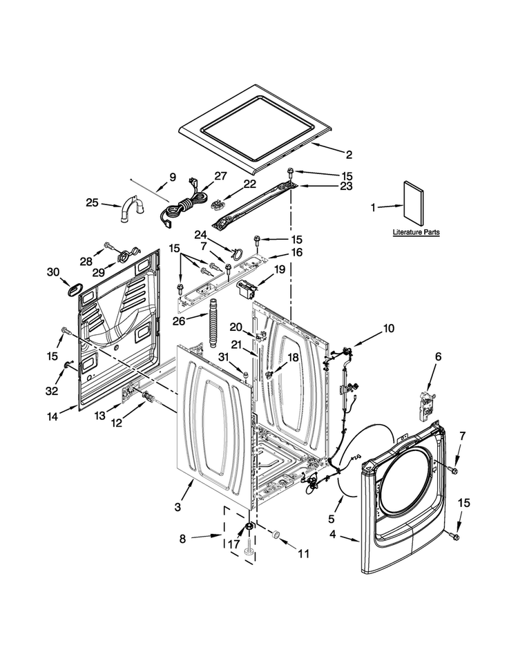 Top And Cabinet Parts Diagram and Parts List for MHW6000AG1  Maytag Washer