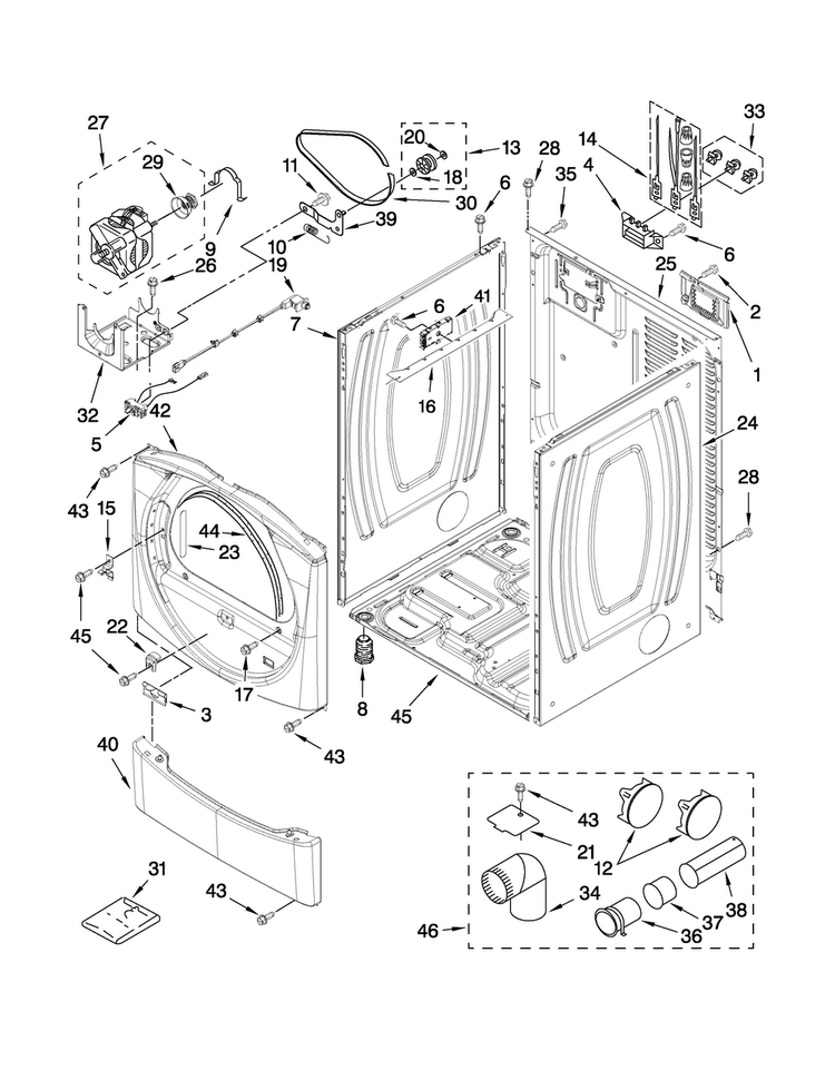 Cabinet Parts Diagram and Parts List for NED7300WW0  Amana Dryer