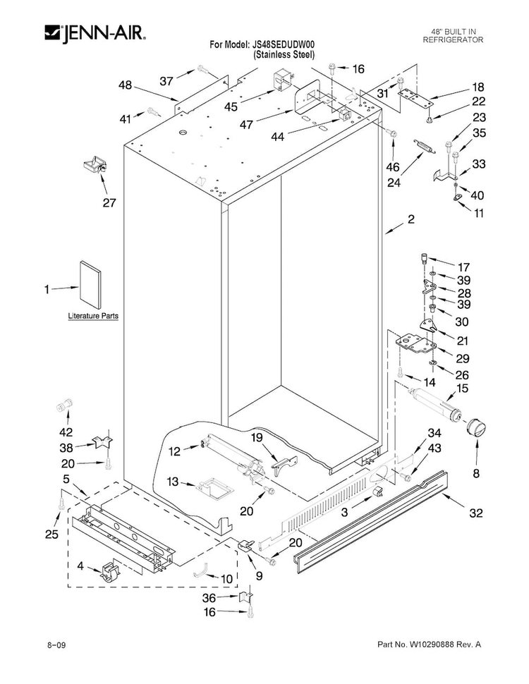 Cabinet Parts Diagram and Parts List for JS48SEDUDW00  Jenn-Air Refrigerator