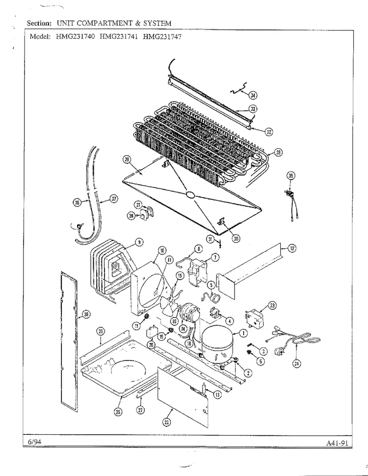 Unit Compartment And System Diagram and Parts List for 231740  Admiral Refrigerator