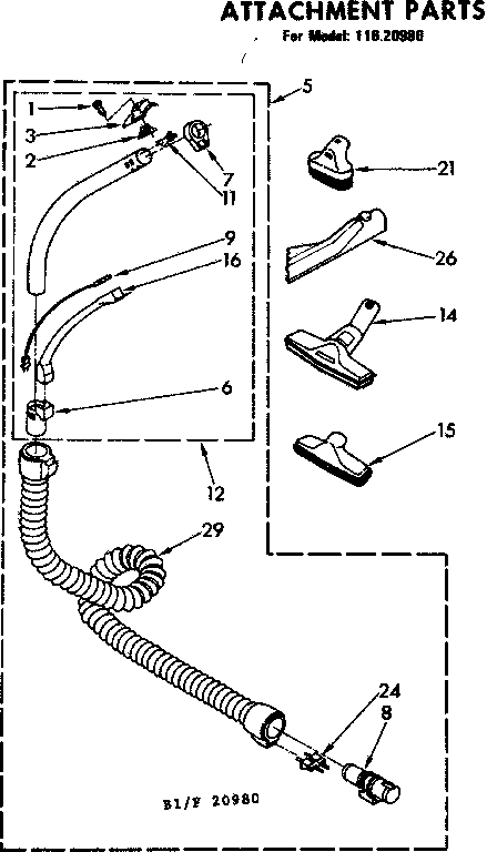 Attachment Parts Diagram and Parts List for 11620980  Kenmore Canister Vacuum