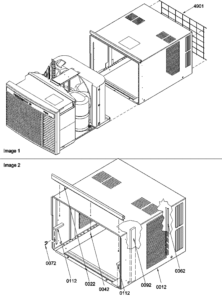 Chassis & Outer Case Assembly Diagram and Parts List for 18M53TA P1214807R Amana Air Conditioner