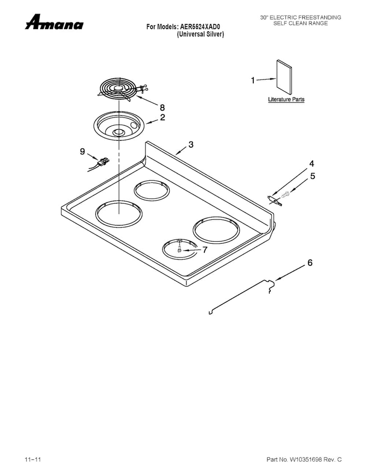 Cooktop Parts Diagram and Parts List for AER5524XAD0  Amana Range