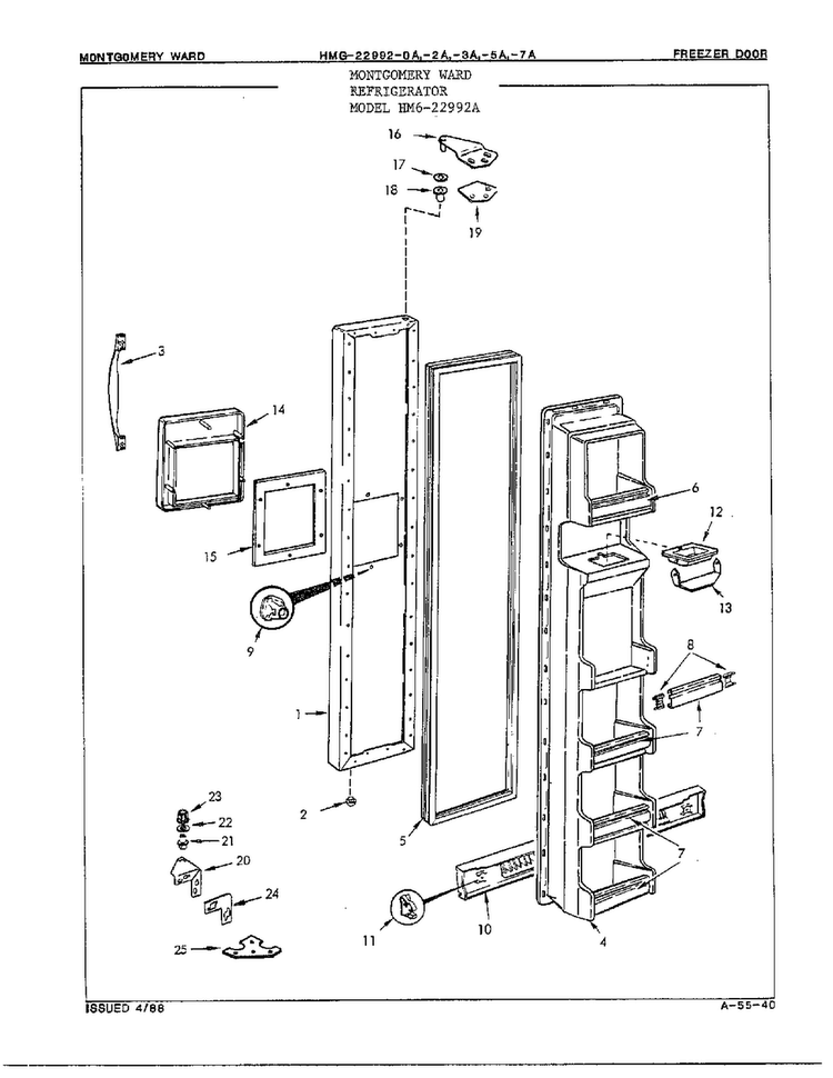 Freezer Door Diagram and Parts List for 22992-OA  Admiral Refrigerator