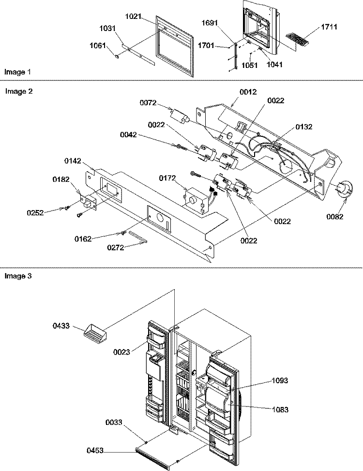 Facade Dispenser Cover, Elec Brkt Assy Diagram and Parts List for SRD23VW P1315306W W Amana Refrigerator