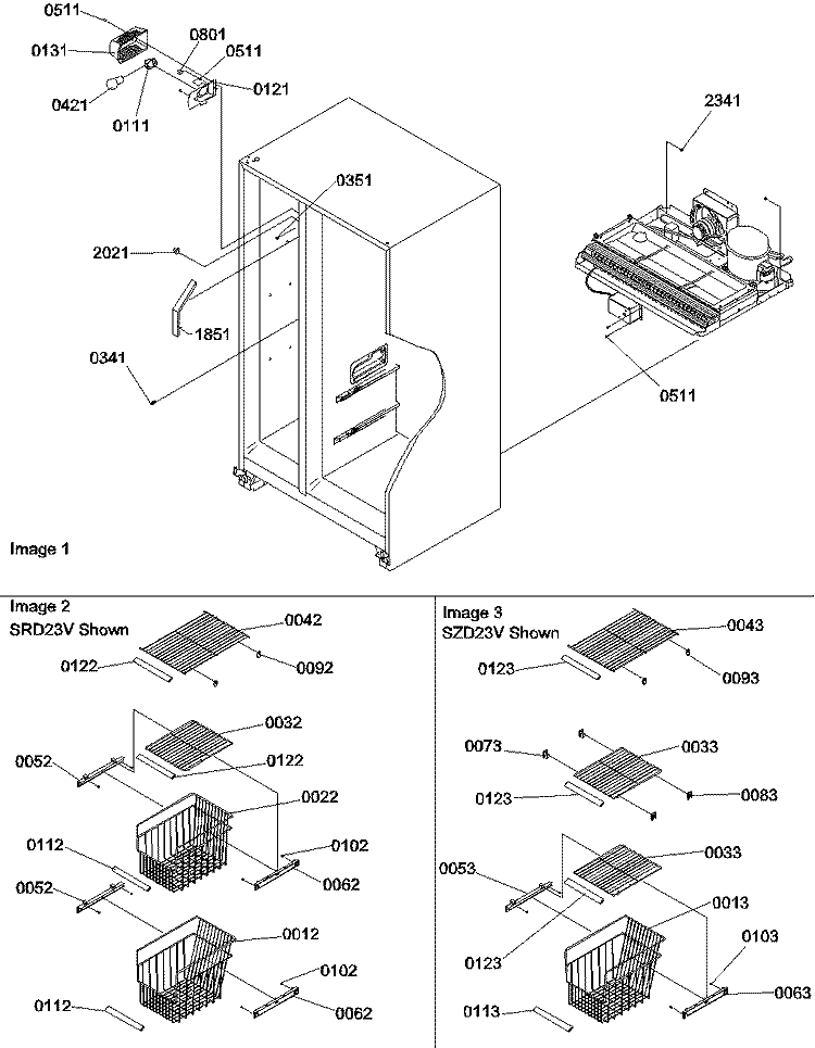 Freezer Shelves & Lights Diagram and Parts List for SRD23VW P1315306W W Amana Refrigerator