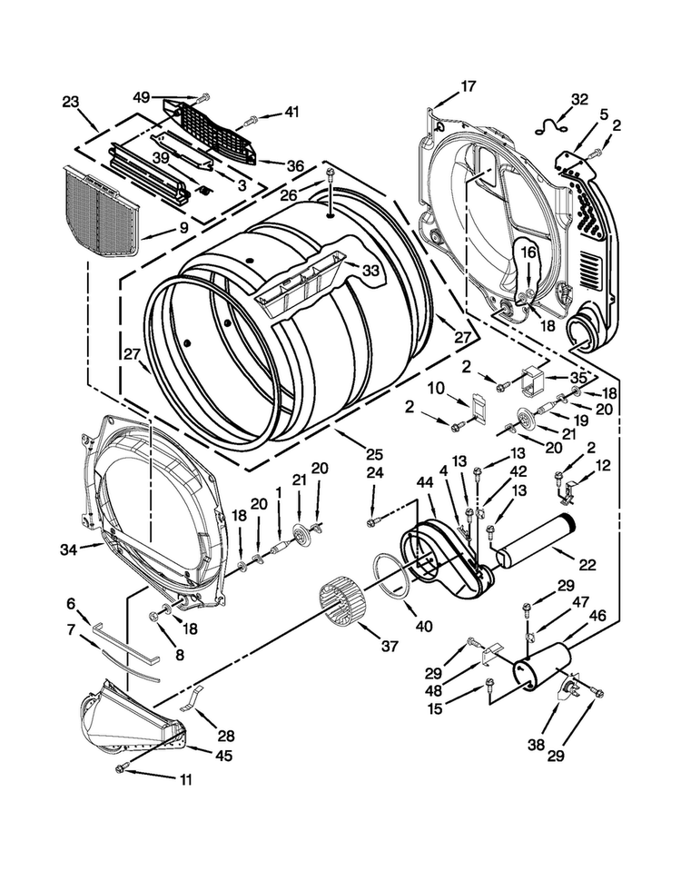 Bulkhead Parts Diagram and Parts List for MDG25PRAWW2  Maytag Dryer