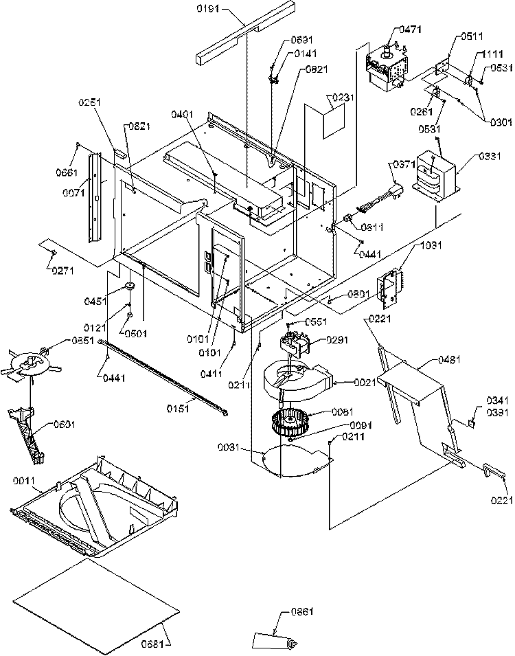 Cabinet Assy Diagram and Parts List for RCS820BL P1140405M Amana Microwave