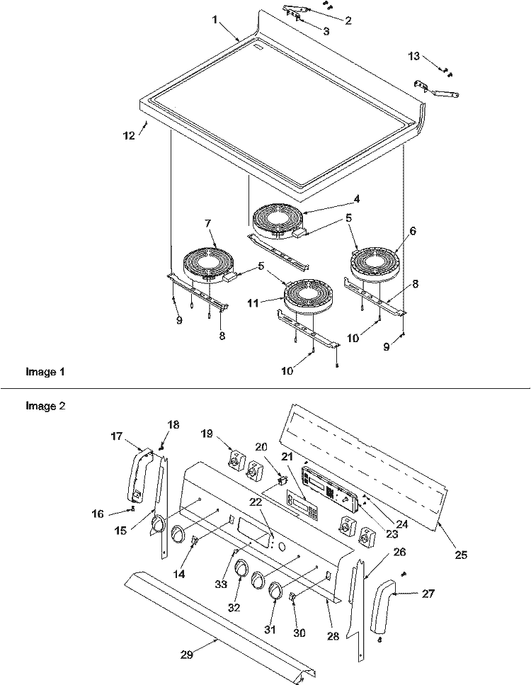 Main Top and Backguard Diagram and Parts List for ARTC7003L P1143636N L Amana Range