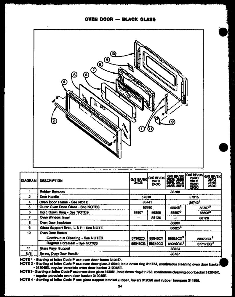 Oven Door - Blackglass Diagram and Parts List for SBK26DA  Amana Range