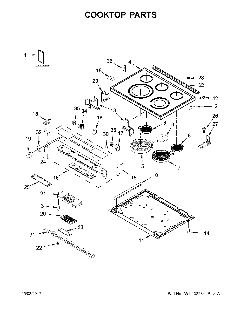 Cooktop Parts Diagram and Parts List for 66495223711  Kenmore Range