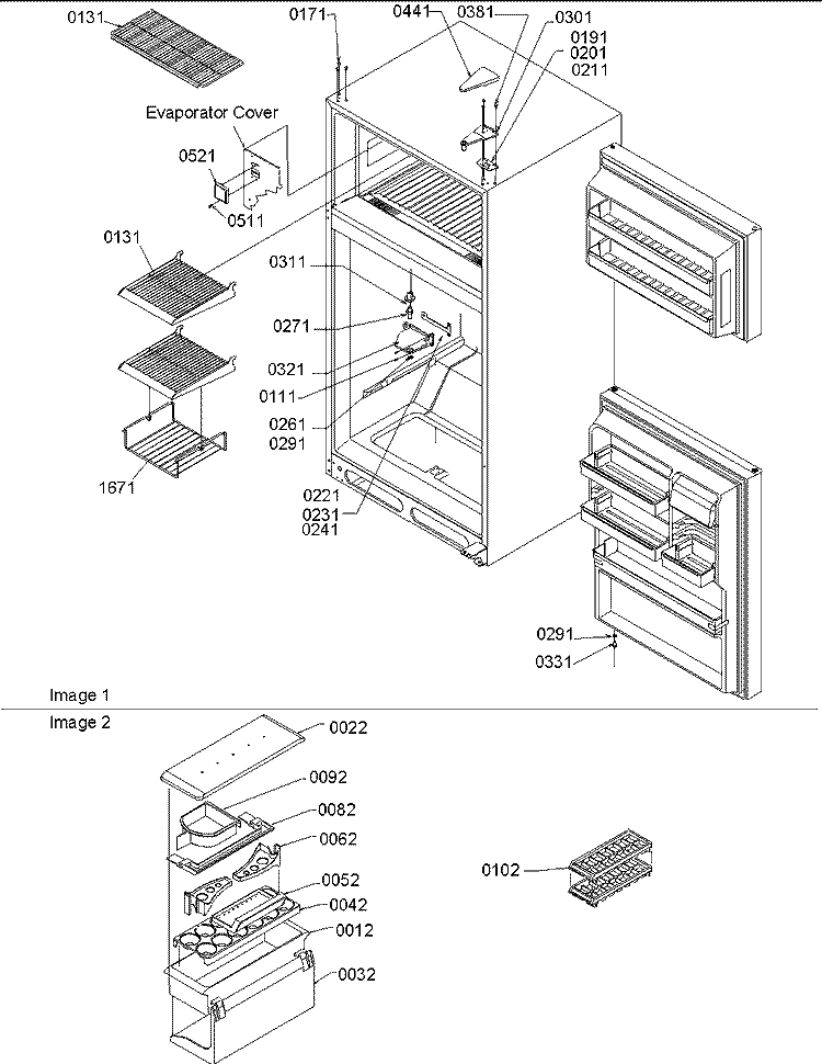 Hinges, Freezer Shelves & Accessories Diagram and Parts List for TR25V2E P1316102W E Amana Refrigerator