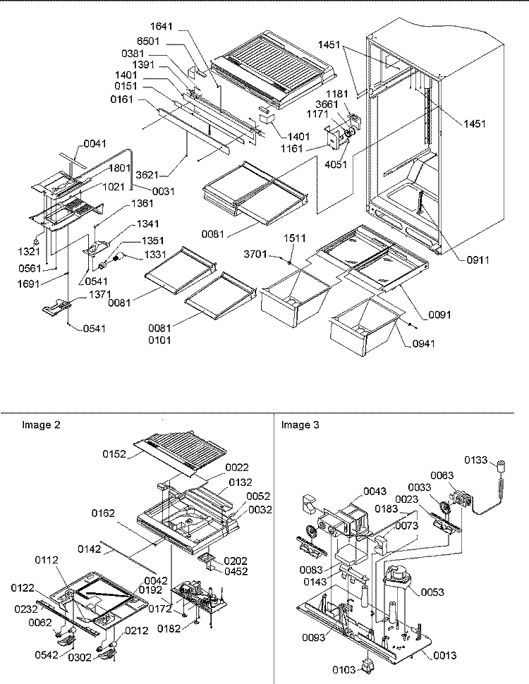 Interior, Drain Block & Control Assy Diagram and Parts List for TR25V2E P1316102W E Amana Refrigerator