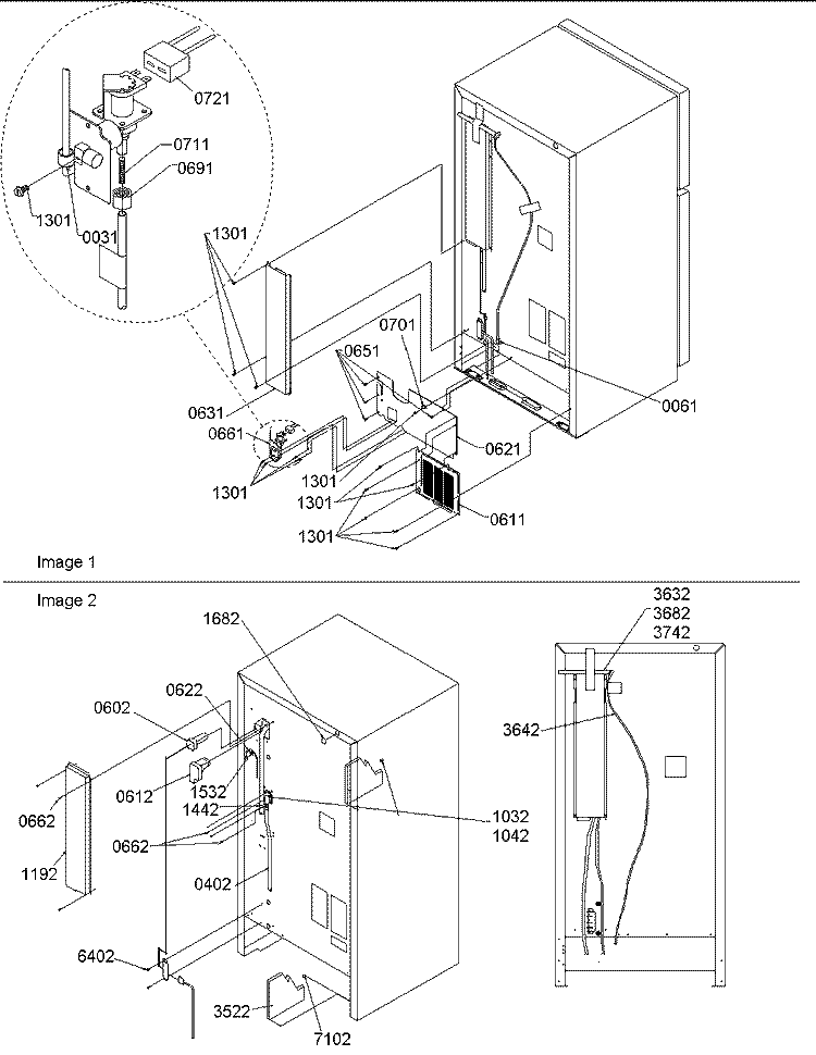 Cabinet Back Diagram and Parts List for TR25V2E P1316102W E Amana Refrigerator