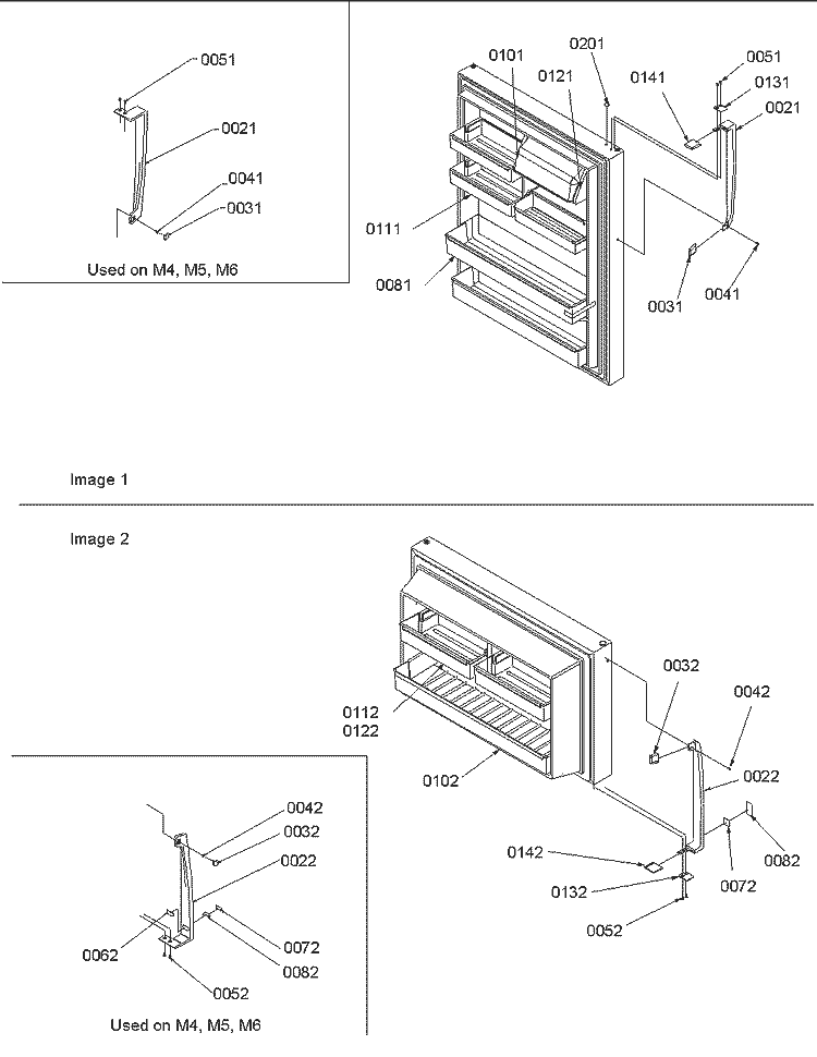 Door Handles and Shelves Diagram and Parts List for TR25V2E P1316102W E Amana Refrigerator