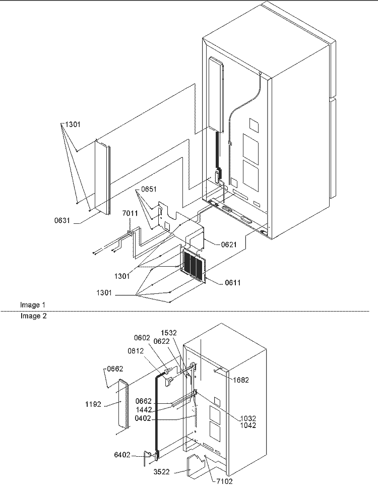 Cabinet Back Diagram and Parts List for TC18VW P1315707W W Amana Refrigerator