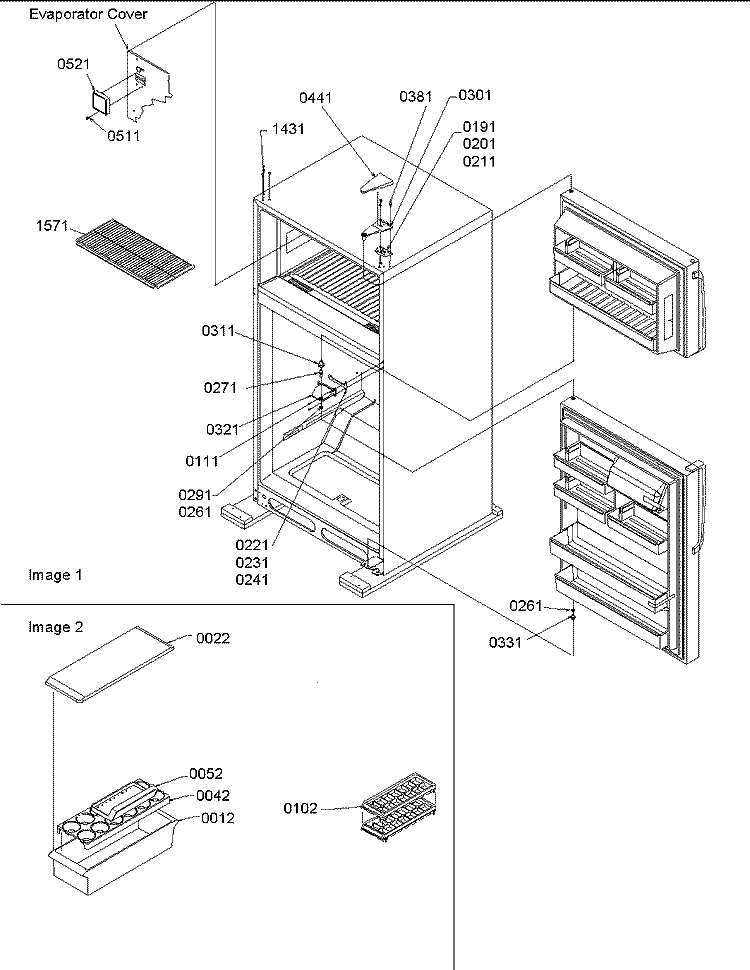 Hinges, Freezer Shelves & Accessories Diagram and Parts List for TX19V2E P1306303W E Amana Refrigerator