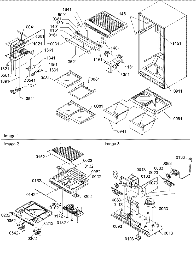 Interior, Drain Block & Control Assy Diagram and Parts List for TX19V2E P1306303W E Amana Refrigerator