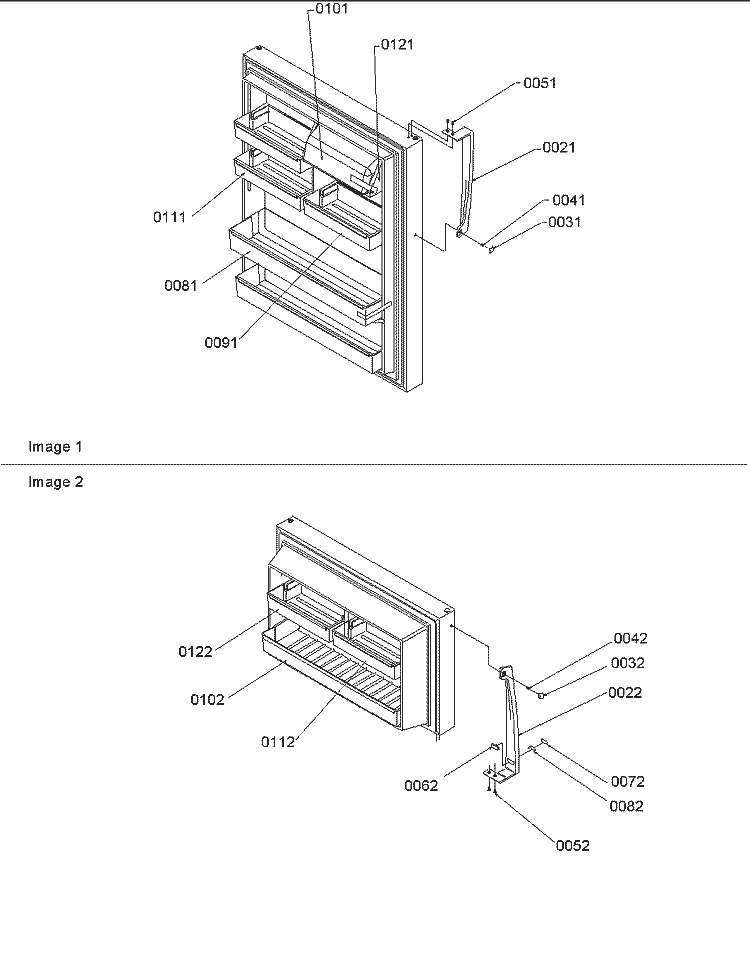Door Handles and Shelves Diagram and Parts List for TX19V2E P1306303W E Amana Refrigerator