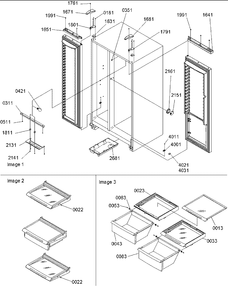 Lights, Hinges and Shelving Assy Diagram and Parts List for SB21VPSE P1315603W E Amana Refrigerator