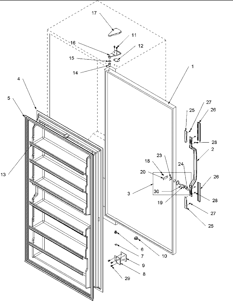 Door Assembly Diagram and Parts List for AUF200KW P1317720W W Amana Freezer