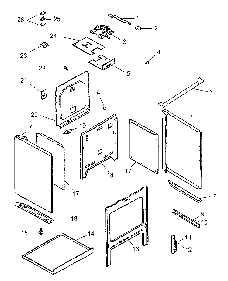 Cabinet Diagram and Parts List for ART6100WW P1143404NWW Amana Range