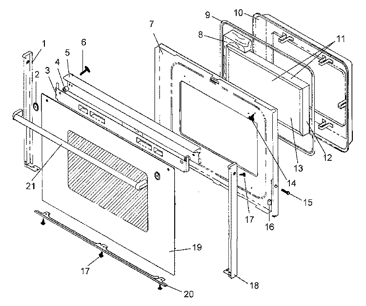 Oven Door Diagram and Parts List for ART6100WW P1143404NWW Amana Range