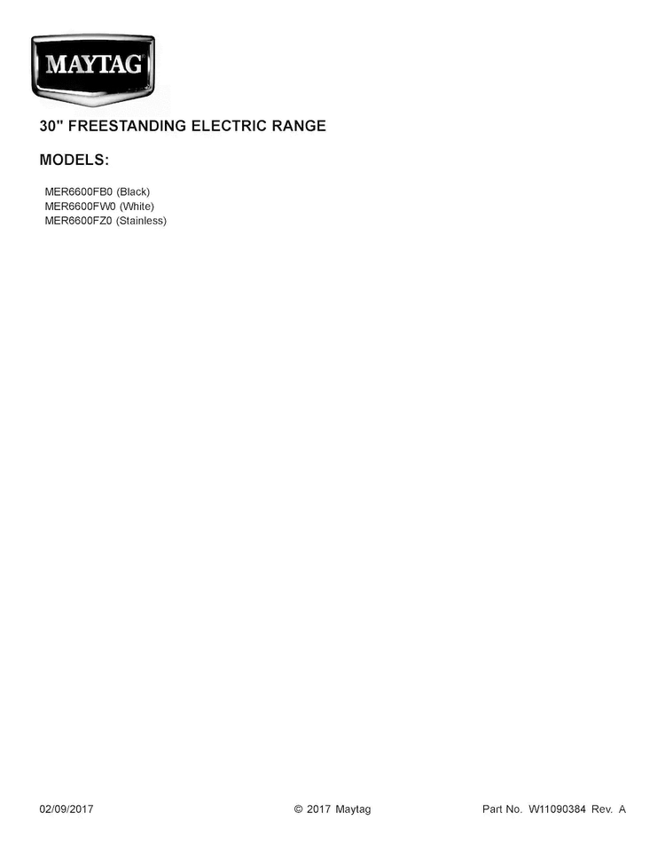 Cover Sheet Diagram and Parts List for MER6600FB0  Maytag Range