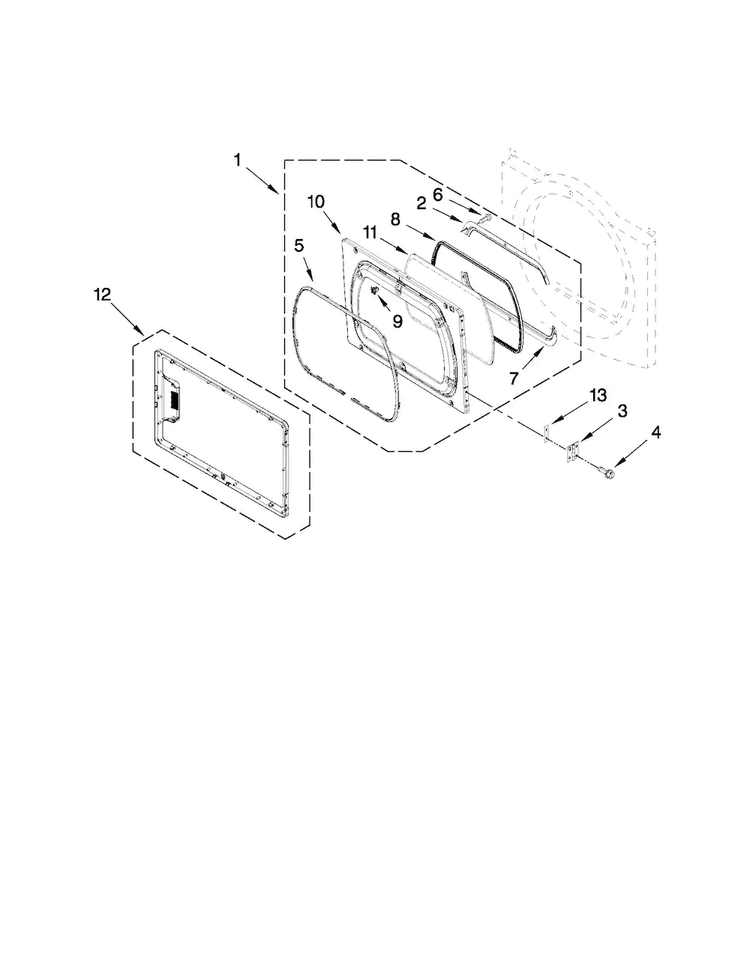 Door Parts Diagram and Parts List for 7MMGDX700YL1  Maytag Dryer