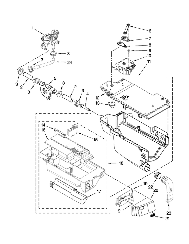 Dispenser Parts Diagram and Parts List for MHWE950WW00  Maytag Washer