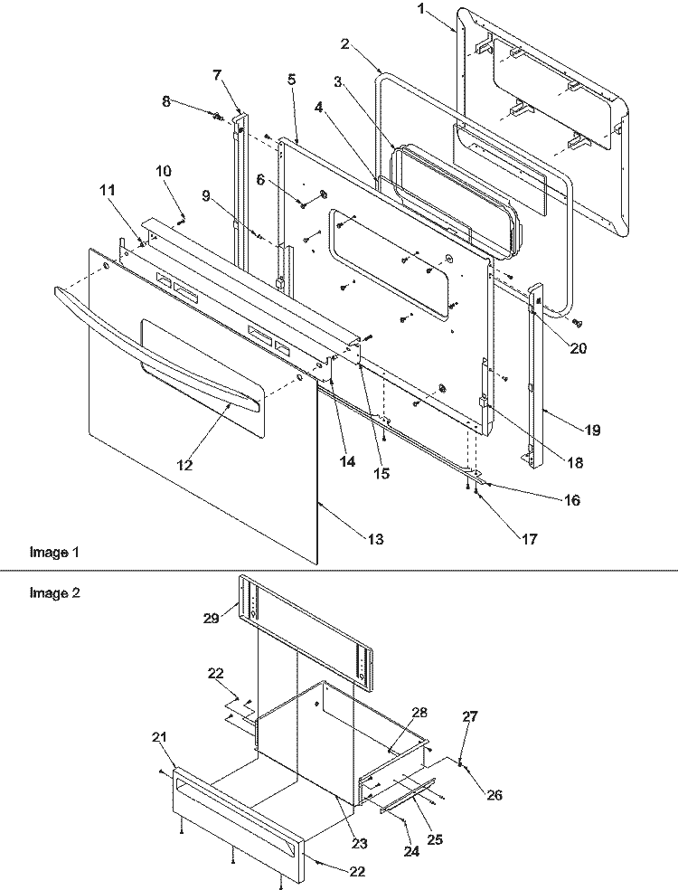 Oven Door and Storage Drawer Diagram and Parts List for ARR6202L P1143652N L Amana Range