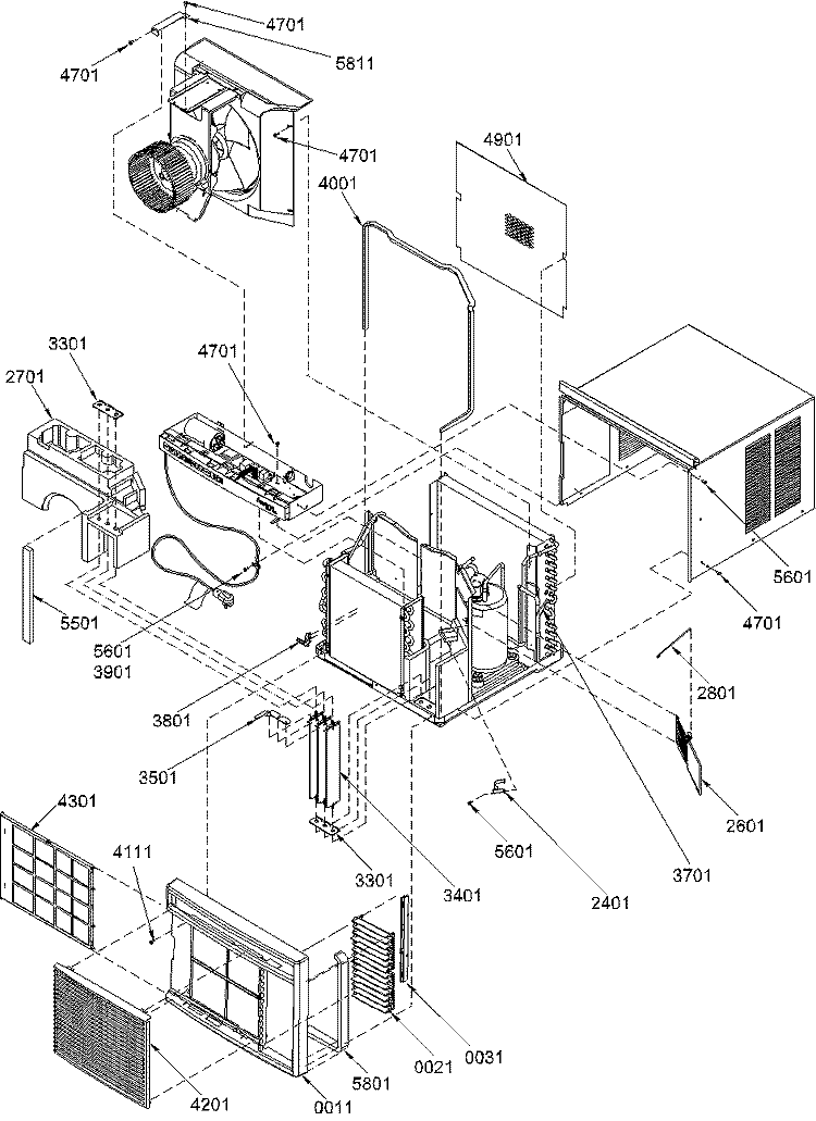 CHASSIS ASSEMBLY Diagram and Parts List for 7M51TB P1214608R Amana Air Conditioner
