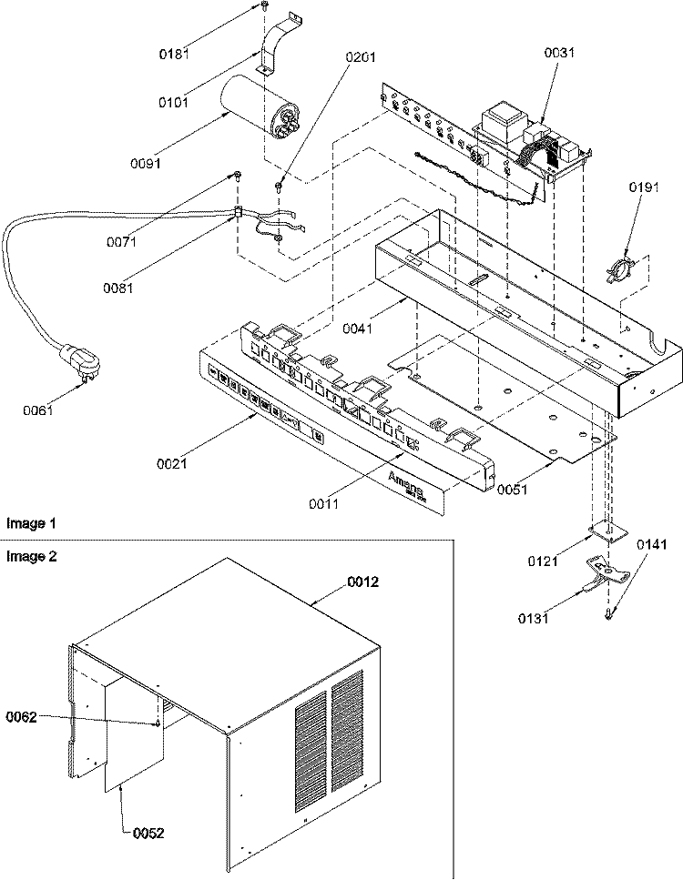 CONTROL & OUTER CASE ASSEMBLY Diagram and Parts List for 7M51TB P1214608R Amana Air Conditioner