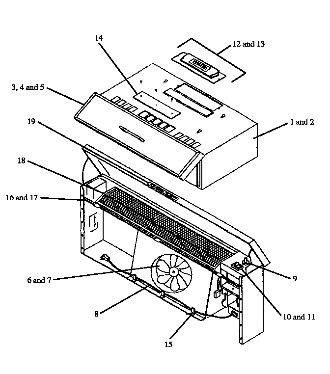 Vent Hood Diagram and Parts List for EST3992W P1132643NW Caloric Range
