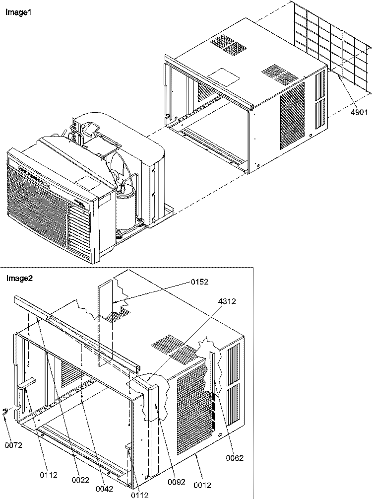 Chassis & Outer Case Assembly Diagram and Parts List for 12M52TA P1214709R Maytag Air Conditioner