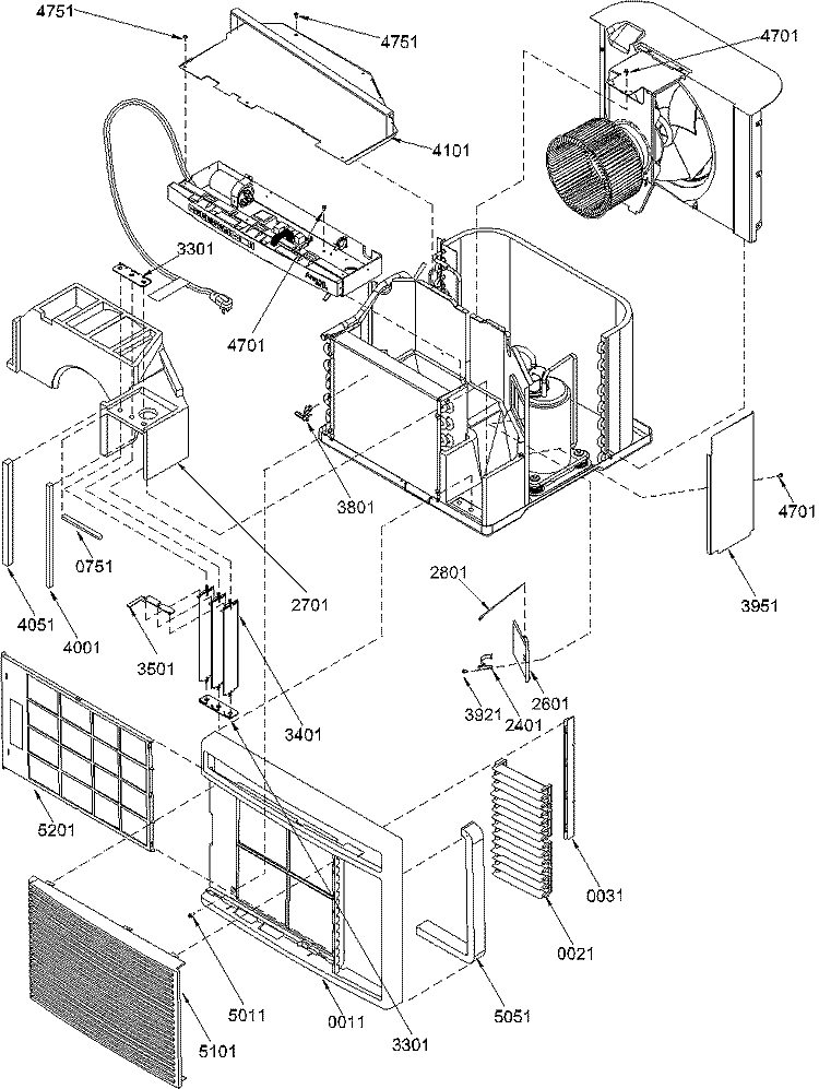 Chassis Assembly Diagram and Parts List for 12M52TA P1214709R Maytag Air Conditioner