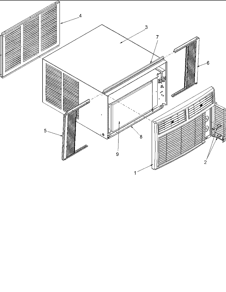 Outer Case Assembly Diagram and Parts List for RE14010C2D PRE14010C2DD Amana Air Conditioner