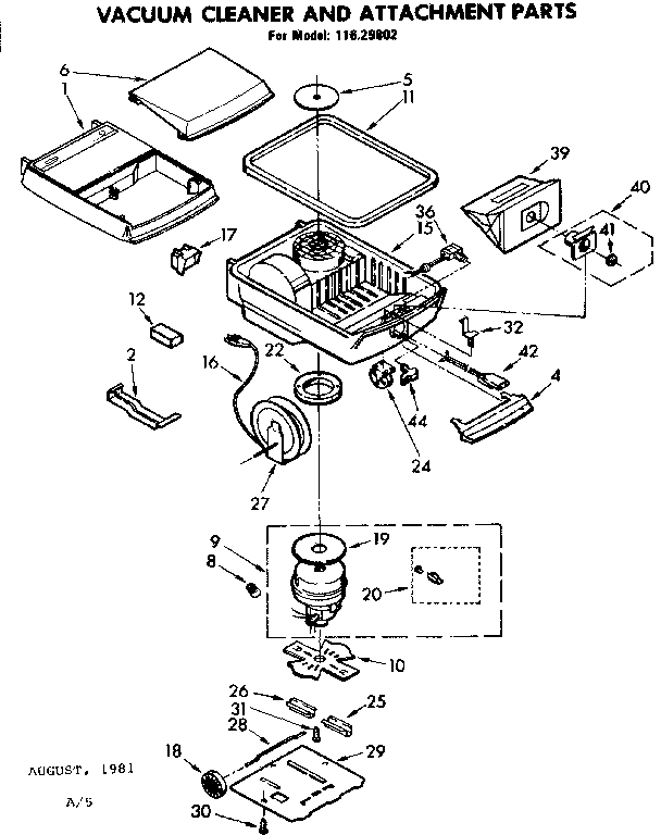 Base Assembly Diagram and Parts List for 11629802  Kenmore Canister Vacuum