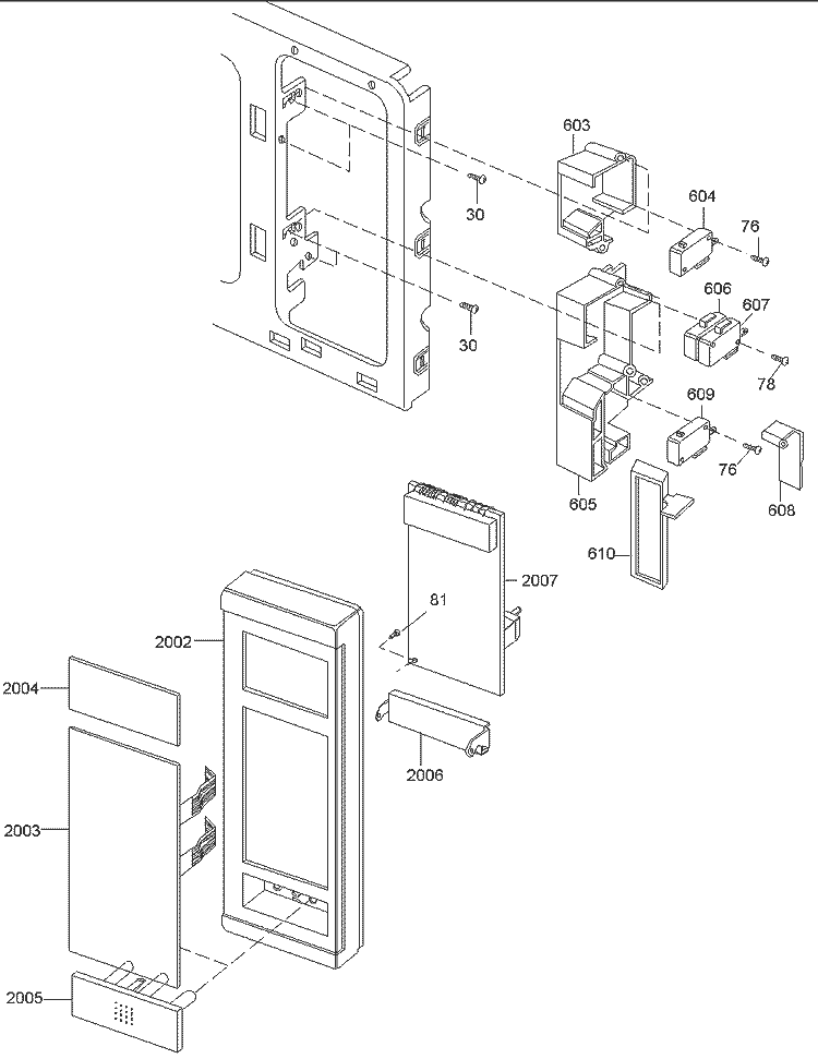Control / Switches Diagram and Parts List for RMC810E P1180503M Amana Microwave