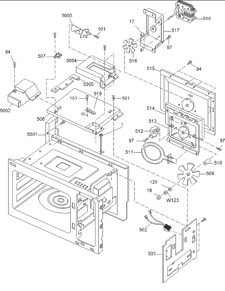 Oven Interior Diagram and Parts List for RMC810E P1180503M Amana Microwave