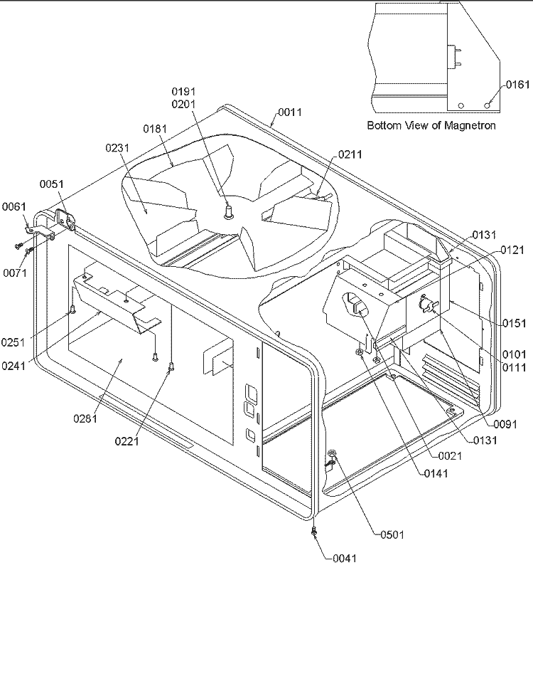 Cavity Diagram and Parts List for SAND8LW P1301003M Menumaster Microwave