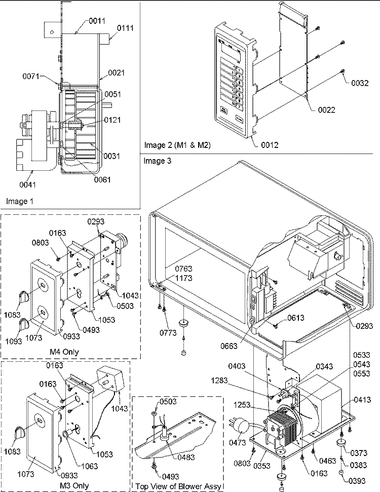 Blower / Control Panel Diagram and Parts List for SAND8LW P1301003M Menumaster Microwave