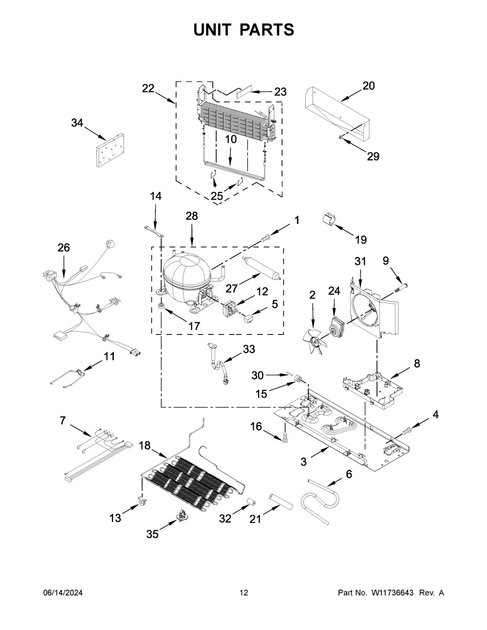 Unit Parts Diagram and Parts List for JFFCF72DKL07  Jenn-Air Refrigerator