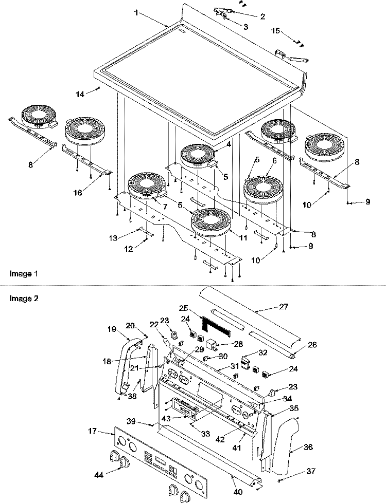 Main Top and Backguard Diagram and Parts List for ZRTC8500WW P1143477NWW Amana Range