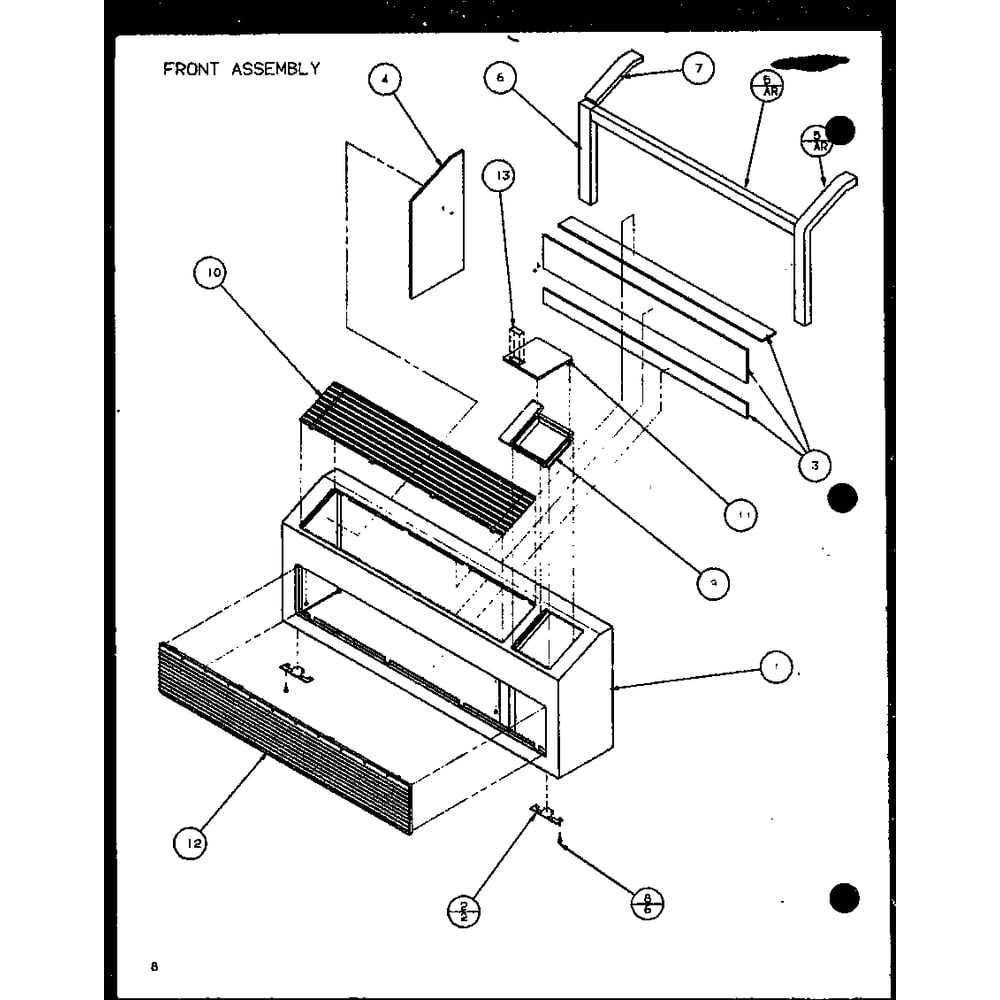 Front Assembly 2 Diagram and Parts List for PTC07300ER P9812501R Amana Air Conditioner